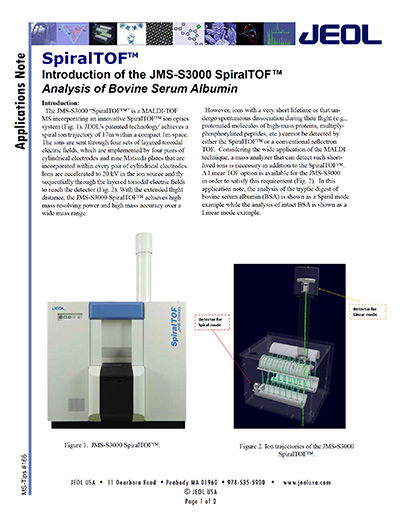 Introduction of the JMS-3000 SpiralTOF - Analysis of Bovine Serum Albumin